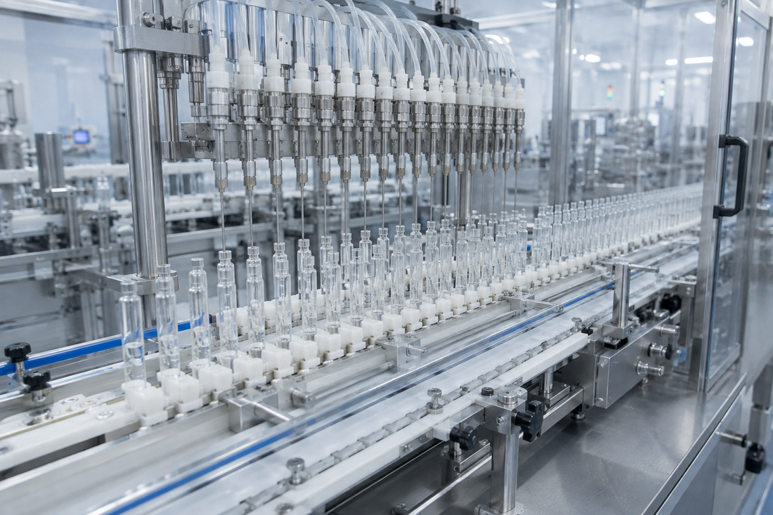 Automated research peptide vial filling and production line at BION LABS