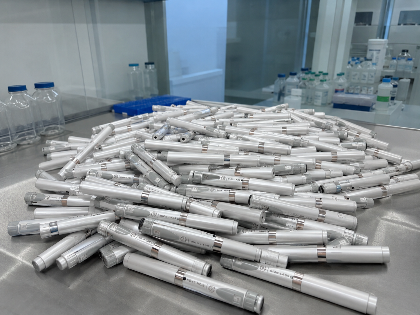 Bulk research peptide pens prepared for wholesale supply at BION LABS